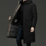 Alexander | Herren Langer Winter Steppmantel mit Kapuze – Schwarz