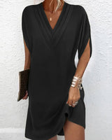 Damen Midikleid Mit V Ausschnitt – Schwarz
