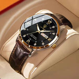 Herren Armbanduhr Aus Kunstleder Mit Analoganzeige – Gold Schwarz