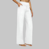 Damen-Stretchhose mit hoher Taille und Taschen – Weiß