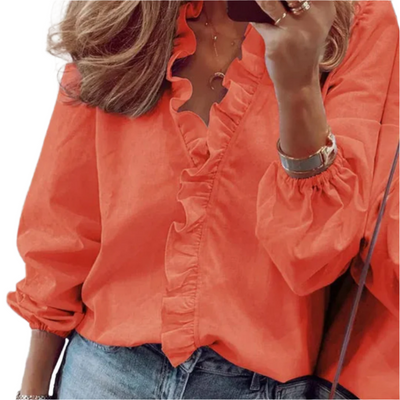 Amalberga® | Damen-Rüschenoberteil mit elastischen Bandärmeln