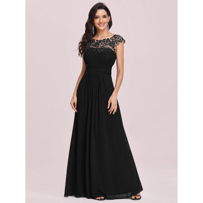 Damen Plissee-Kleid mit Rund Ausschnitt | Maxi