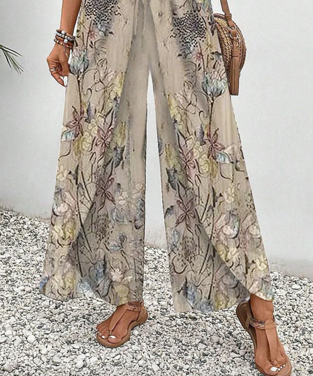 VALE | Trousers with Apricot Print and Elastic Waistband