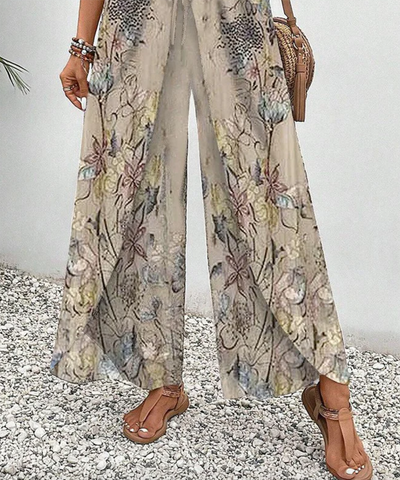 VALE | Trousers with Apricot Print and Elastic Waistband