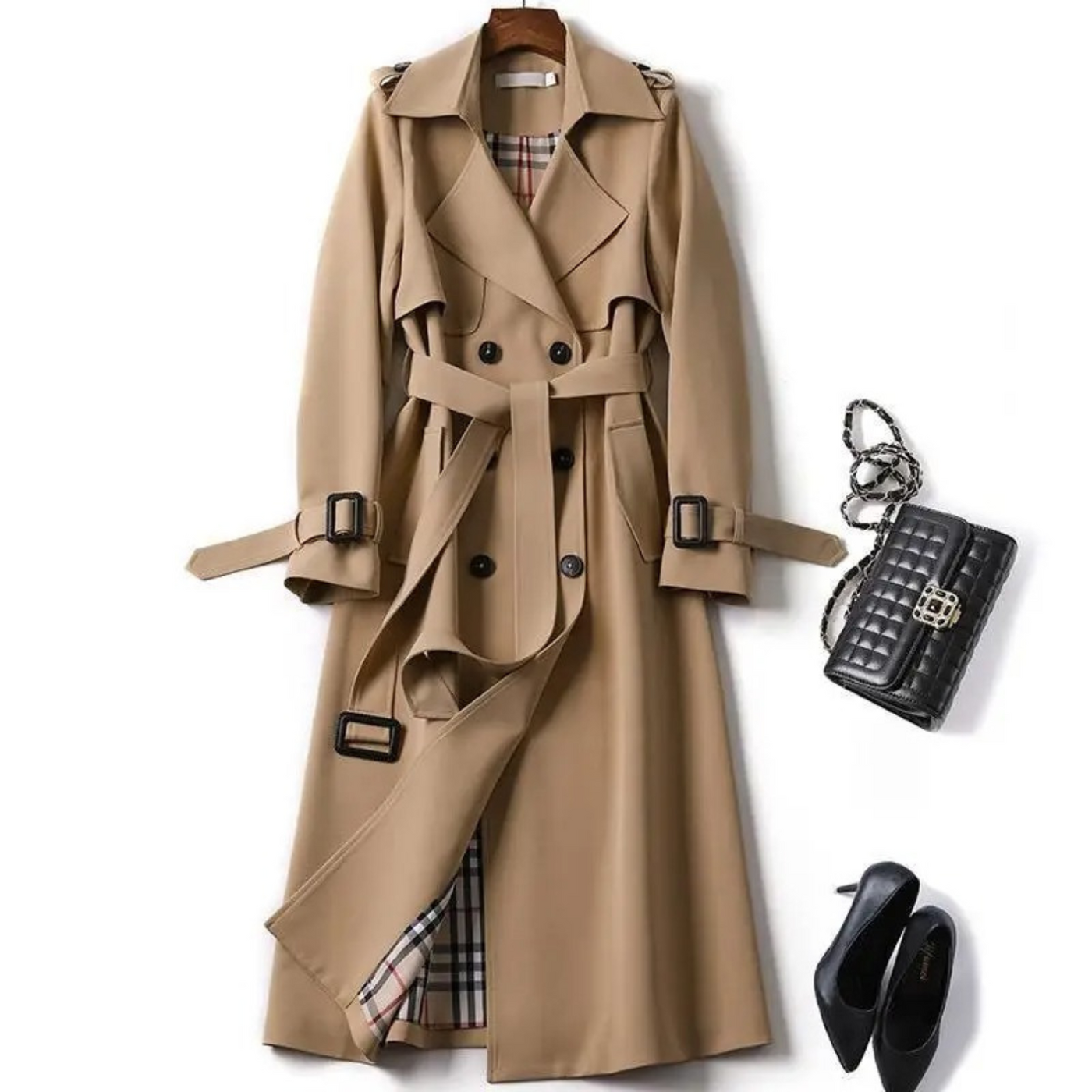 Eleganter Langer Trenchcoat mit Schnürung für Damen | Ideal für den Winter