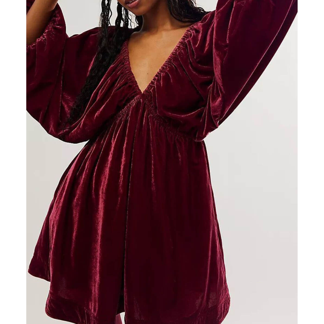 Kleid Mit V Ausschnitt Und Puffärmeln Für Damen | Mini