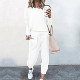 Natalie | Damen Zweiteiliges Lässiges Jogger Lounge Set – Weiß