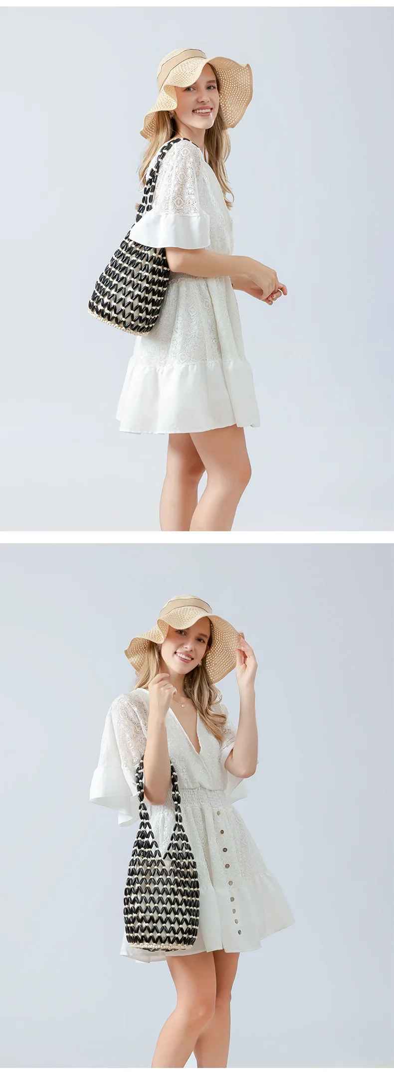 Helviora® | Handgeknüpfte Korbtasche mit Baumwollfutter