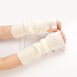 Lange fingerlose Strickhandschuhe (30 cm) – Weiß