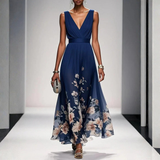 Britta | Damen Florales Maxi Kleid Für Hochzeitsgäste – Marineblau