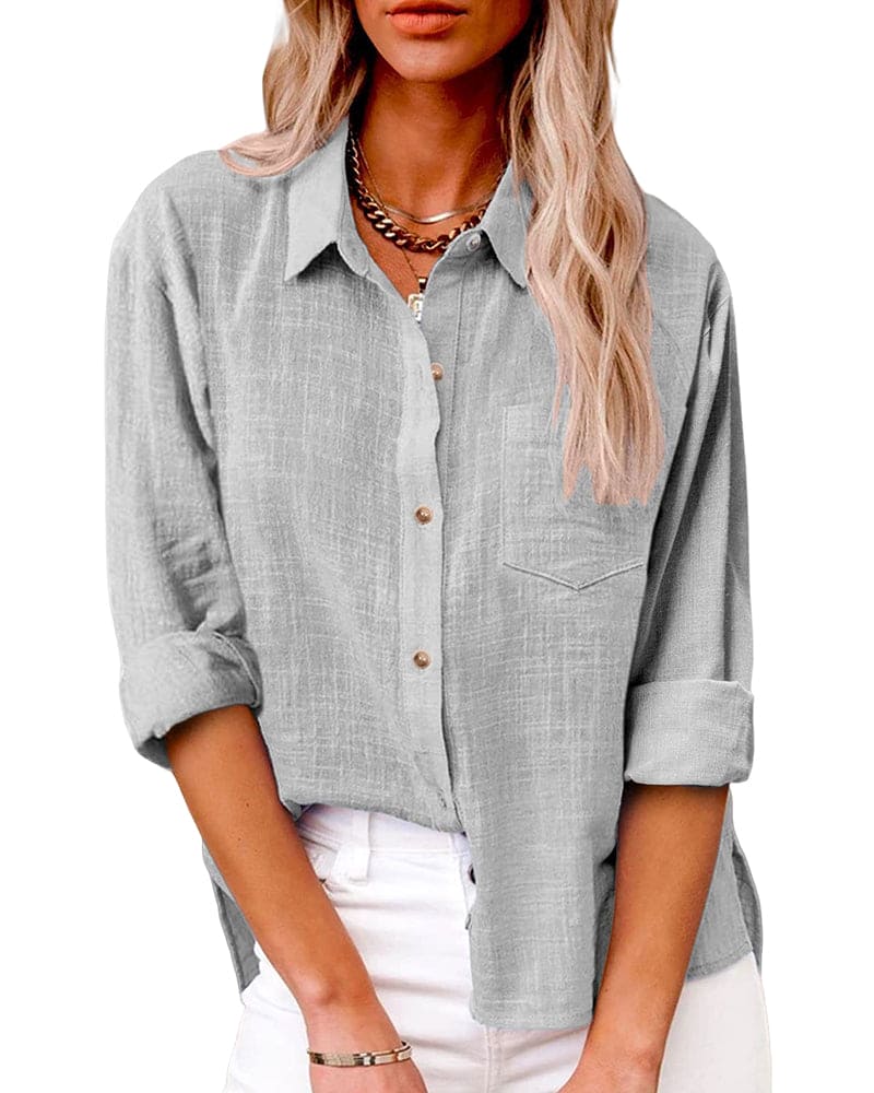 Bryatt® | Langärmliges Button-Down-Hemd aus Leinen für Damen