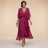 Cindy | Damen Chiffonkleid V-Ausschnitt – Chiffon Kleid V-Neck Elegant 2026 – Dunkelviolett