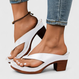 Birgit | Damen Chunky Heel Zehentrenner Sandalen – Weiß