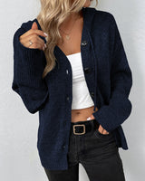 Mia | Damen Kapuzenstrickjacke mit Knöpfen – Marineblau