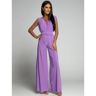 Damen Ärmellos Weites Bein Jumpsuit | V Ausschnitt