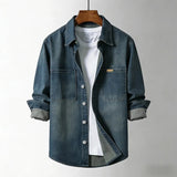 Herren Vintage-Stil Lockerer Denim Overshirt – Klassische Legere Lagenjacke – Marine blau