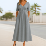 Monica Crossover-Kleid | Stilvolles Midi-Kleid für Damen – Grau