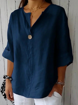 Damen V Ausschnitt Langarm Bluse – Blau