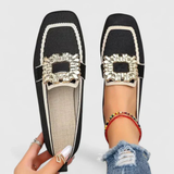 Doris | Damen Kristallschnalle Slip-On Loafer – Schwarz