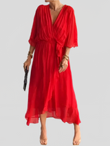 Damen Kleid Mit V Ausschnitt Und Wickelstil – Rot