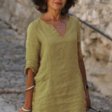 Elvy Sommerkleid mit V-Ausschnitt – Elegant & Figurschmeichelnd – Olivgrün