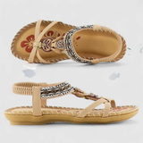 Viola | Damen Riemchen Flache Offene Zehen Sandalen – Mahagoni Braun