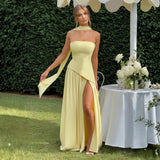Sabina | Damen Hochzeitsgast Asymmetrisches Maxikleid – Gelb