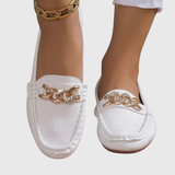 Regine | Damen Kettendetail Slip-On Loafer – Weiß