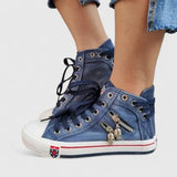 Michaela | Damen Denim Hochgeschnittene Sneakers – Marineblau