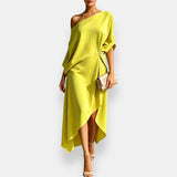 Edwina - fließendes asymmetrisches Abendkleid – Gelb