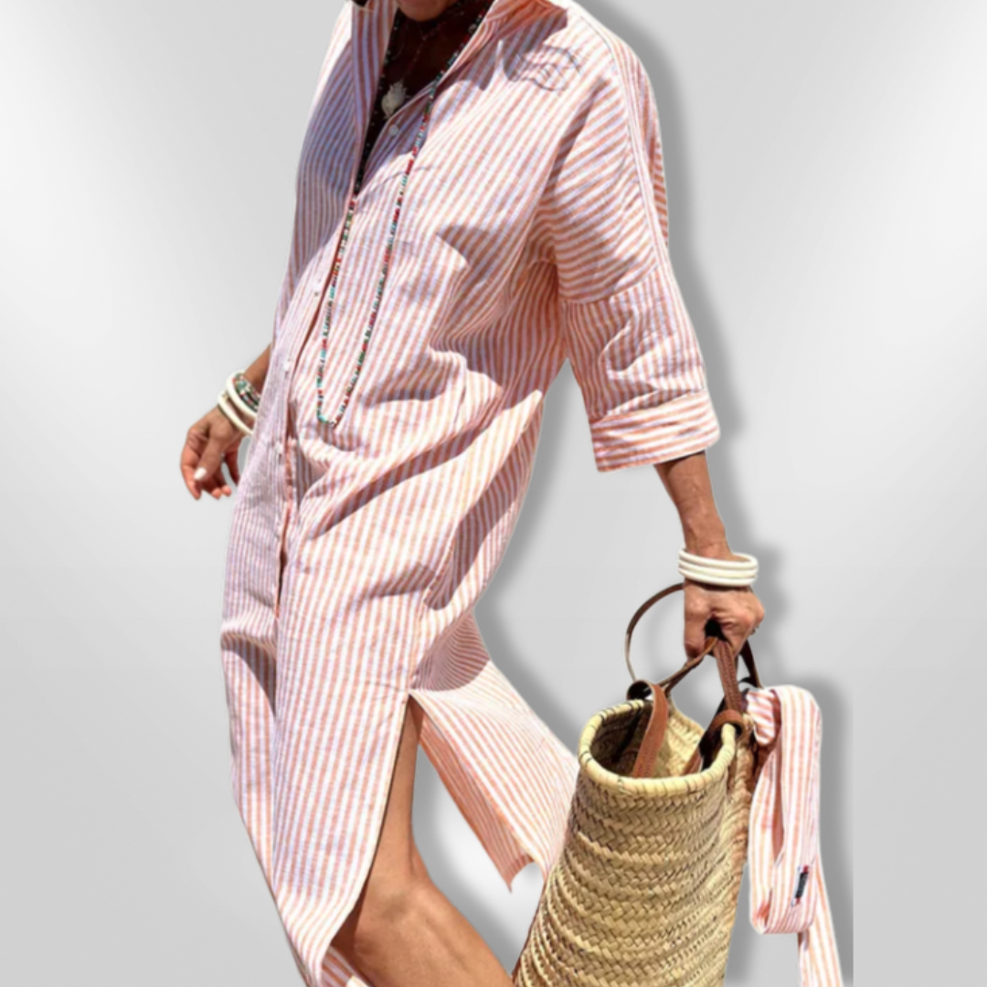 Selina - Modisches Gestreiftes Hemdkleid für Damen