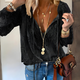 Tamara | Damen Elegante Boho-Bluse mit V-Ausschnitt – Schwarz