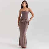 Sloane Dress – Trägerloses Korsett-Maxikleid aus Satin – Rauch