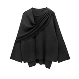 Bettina | Damen Eleganter Drapierter Cape-Mantel – Schwarz
