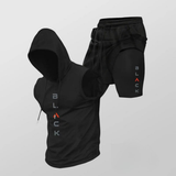 Diego | Sportliches ärmelloses Hoodie-Set mit Shorts – Schwarz