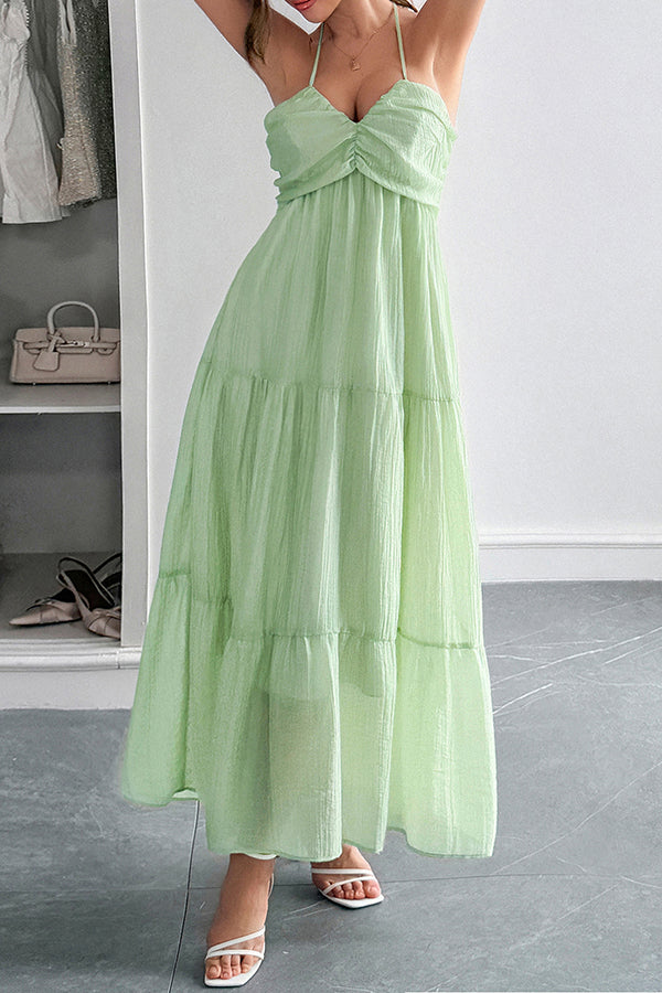 Lara® | Maxikleid mit Unifarbenem Halfter Hals und Bindung im lässigen Urlaubsstil