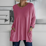 Kerstin | Stylischer Langer Pullover mit Taschen – Rosenrot