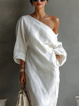 Adoressa - Skulpturales One-Shoulder-Maxikleid – Weiß