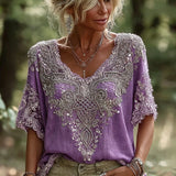 Henrietta - Vintage-Bluse mit Häkel-Details – Lila
