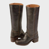 Sienna | Elegante kniehohe Lederstiefel mit Western-Details – Dunkelbraun