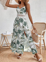 Ella | Florales Maxi Kleid Boho Elegant – Olivgrün