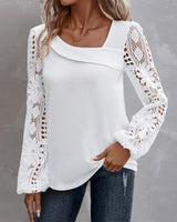 Lara | Damen Bluse casual & elegant mit feinen Spitzen – Weiß