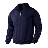 Julian | Klassischer Herren Zopfstrickpullover Mit Quarter-Zip – Marineblau