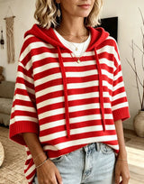 Leontine - gestreifter Strick-Kapuzenpullover – Rot