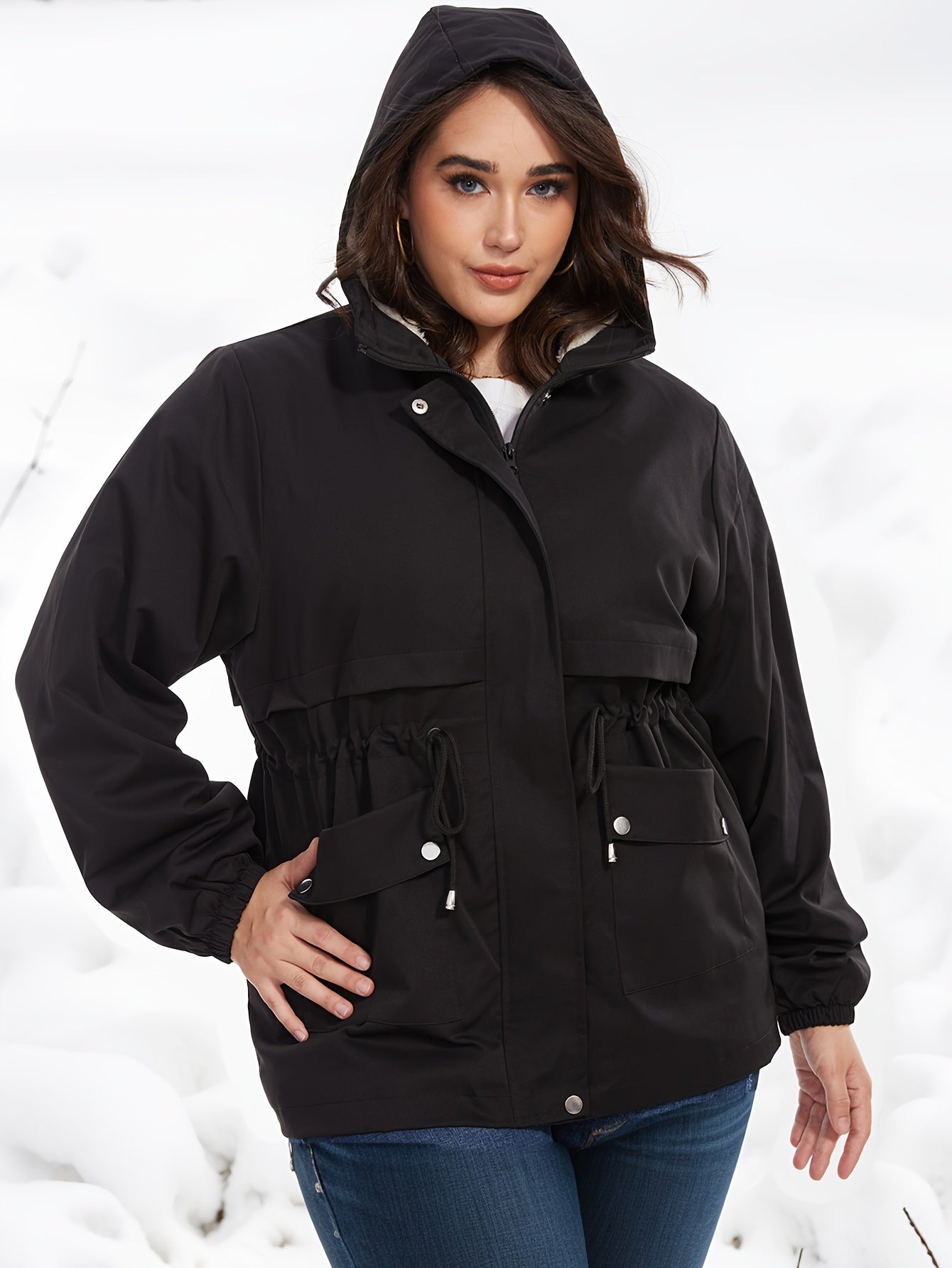 Outdoor Polyester Parka Wintermantel mit Fleece-Fütterung, Kapuze und Kordelzug für Damen | Ideal für den Winter