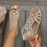Damen Glitzer Plateau Offene Sandalen – Stilvolle Reißverschluss Wedge – Beige