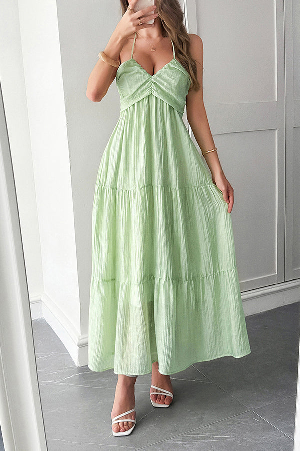 Lara® | Maxikleid mit Unifarbenem Halfter Hals und Bindung im lässigen Urlaubsstil