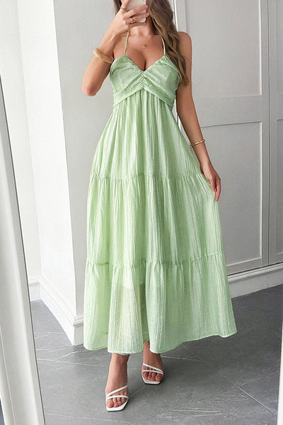 Lara® | Maxikleid mit Unifarbenem Halfter Hals und Bindung im lässigen Urlaubsstil