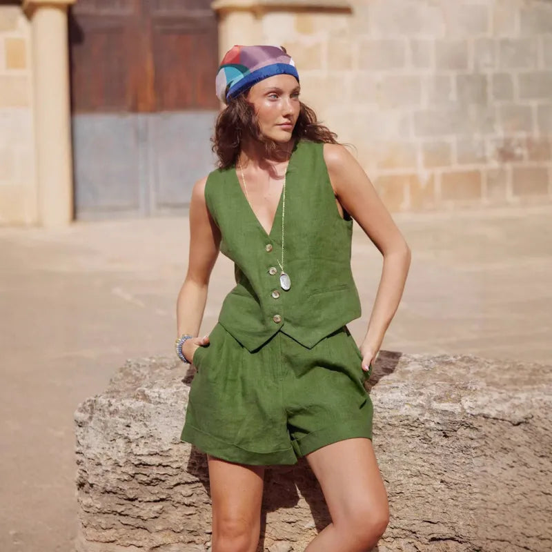 Selene - Grünes Set aus Baumwolle und Leinen