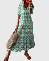 Theresa | Damen Boho Vintage Sommer Maxikleid – Boho Maxi Vintage Sommer 2026 – Grün